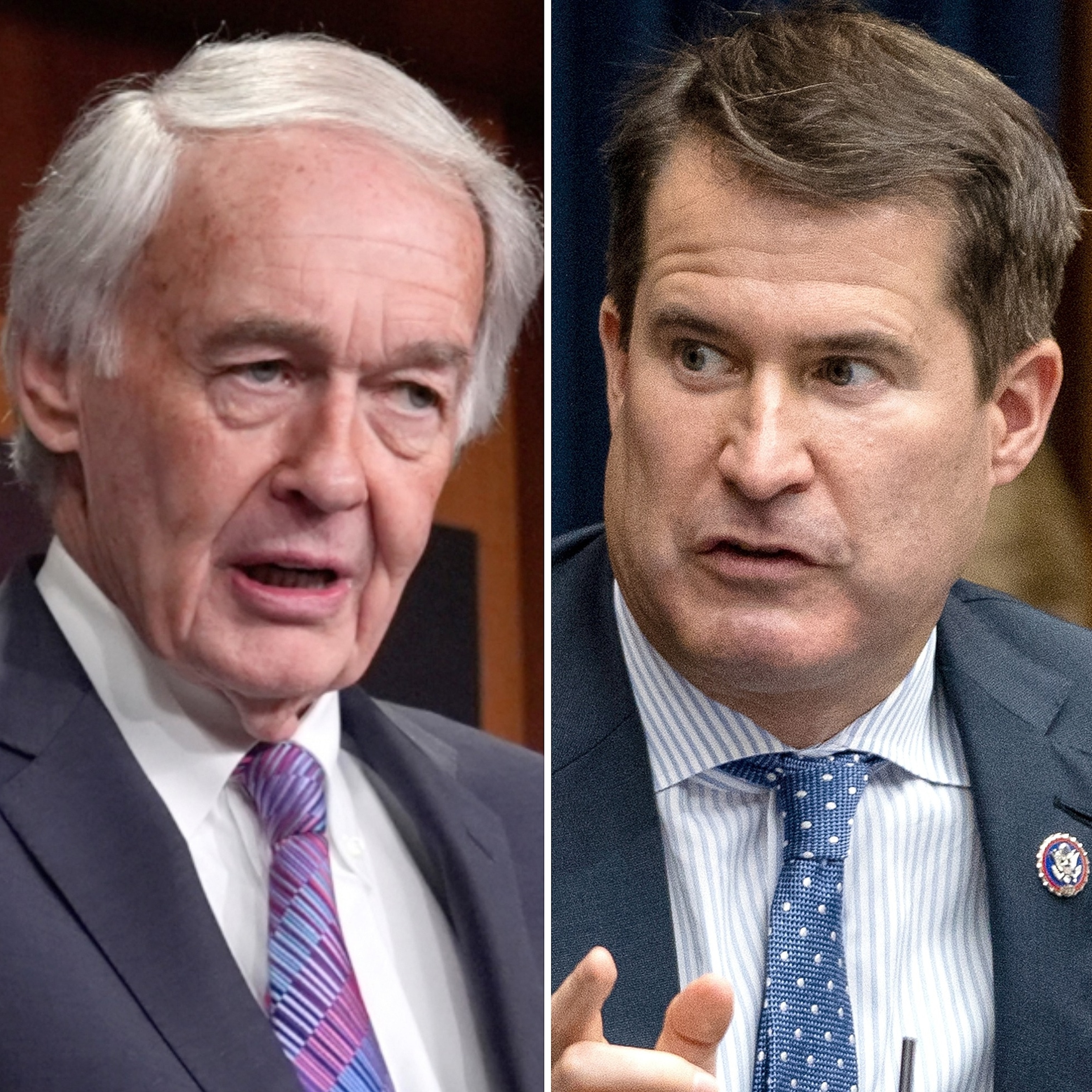 Sen. Ed Markey in Washington, Mar. 27, 2025 and Rep. Seth Moulton, in Washington, July 23, 2024.AP/Getty Images
