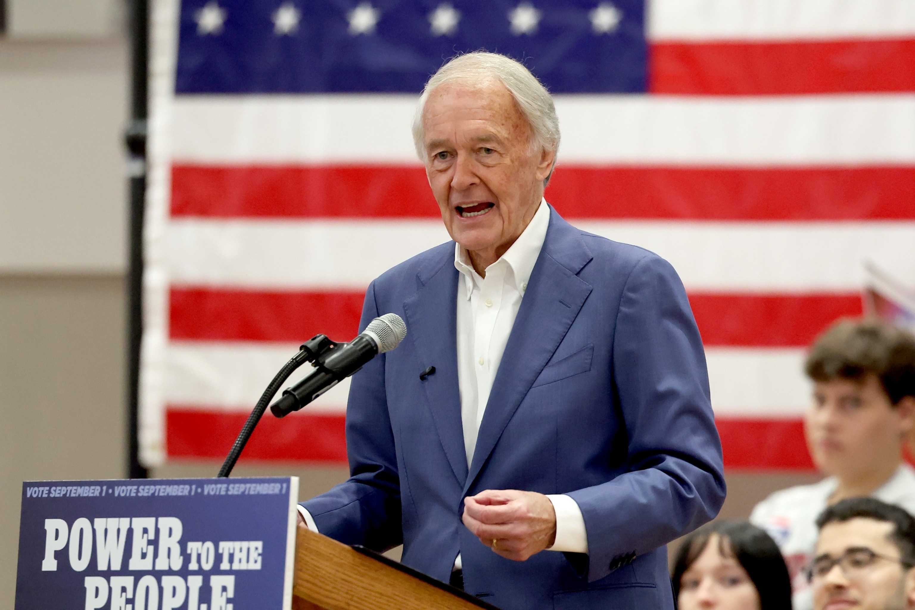 Sen. Ed Markey speaks during a Get Out the Vote event supporting Markey, Aug. 29, 2026 in Boston.Mark Stockwell/AP Photo