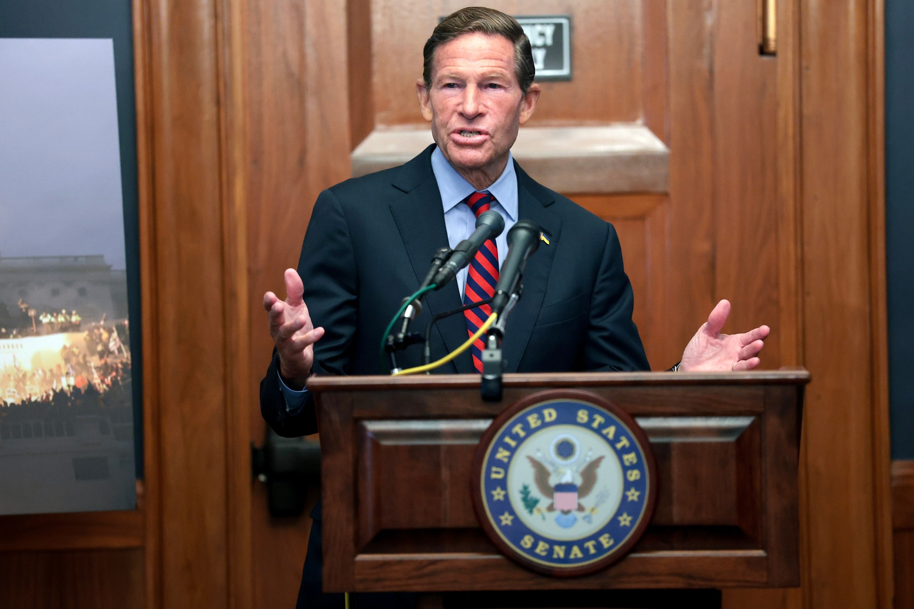 Sen. Richard Blumenthal speaks during a news conference about judicial nominees on Capitol Hill on August 05, 2026 in Washington, DC.Anna Moneymaker/Getty Images