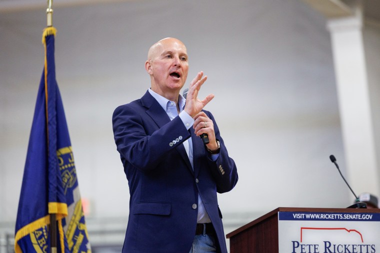 Sen. Pete Ricketts speaks at a federal issues forum at the Nebraska State Fair in Grand Island on Monday.Nikos Frazier / Omaha World-Herald via Getty Images.