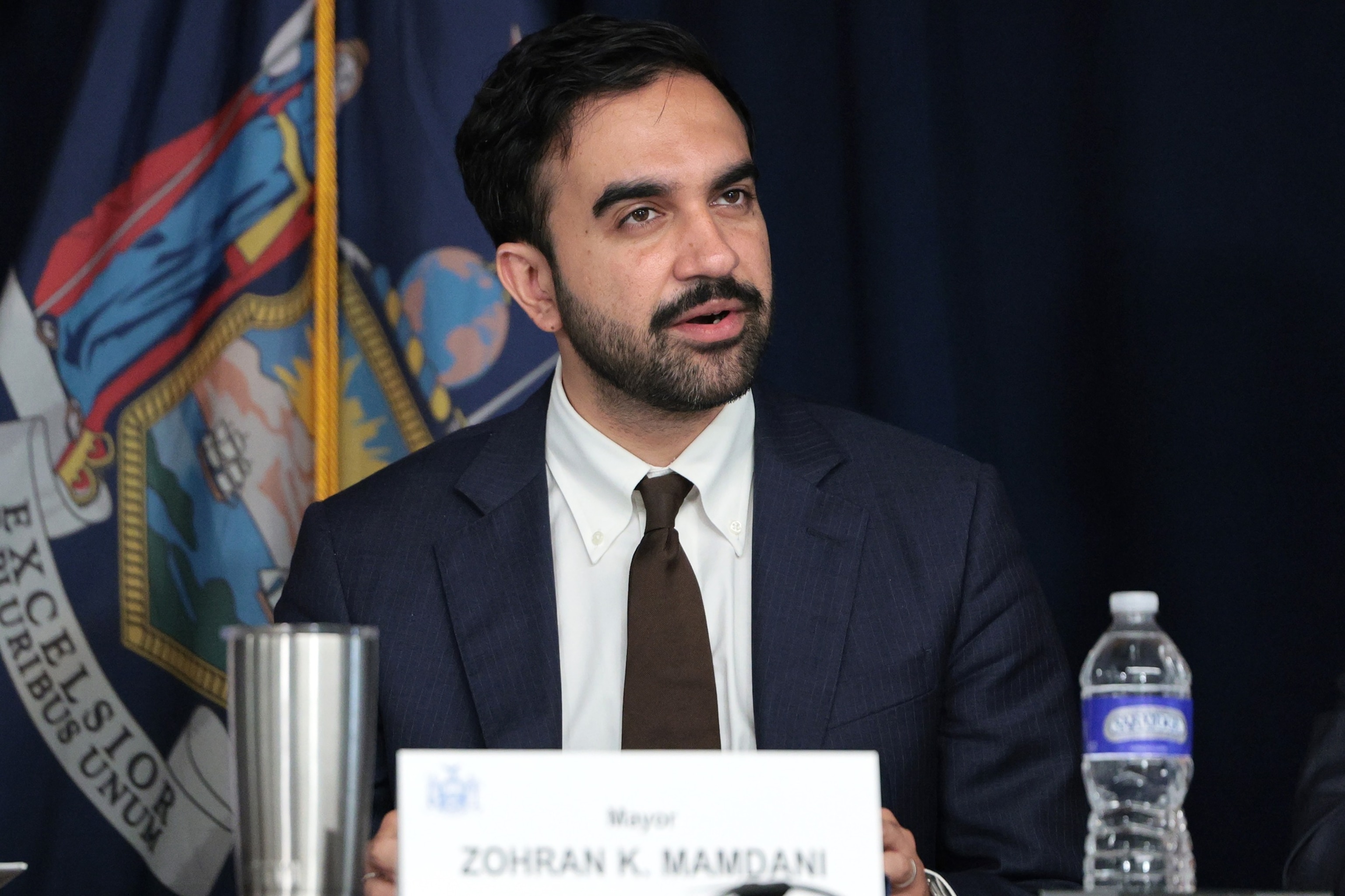 New York City Mayor Zohran Mamdani speaks during the annual New York State Financial Control Board meeting on August 12, 2026 in New York City. Mamdani was joined by New York Gov. Kathy Hochul, State Comptroller Thomas Dinapoli, New York City Comptroller Mark Levine and other board members as they discussed the state's budget.Michael M. Santiago/Getty Images