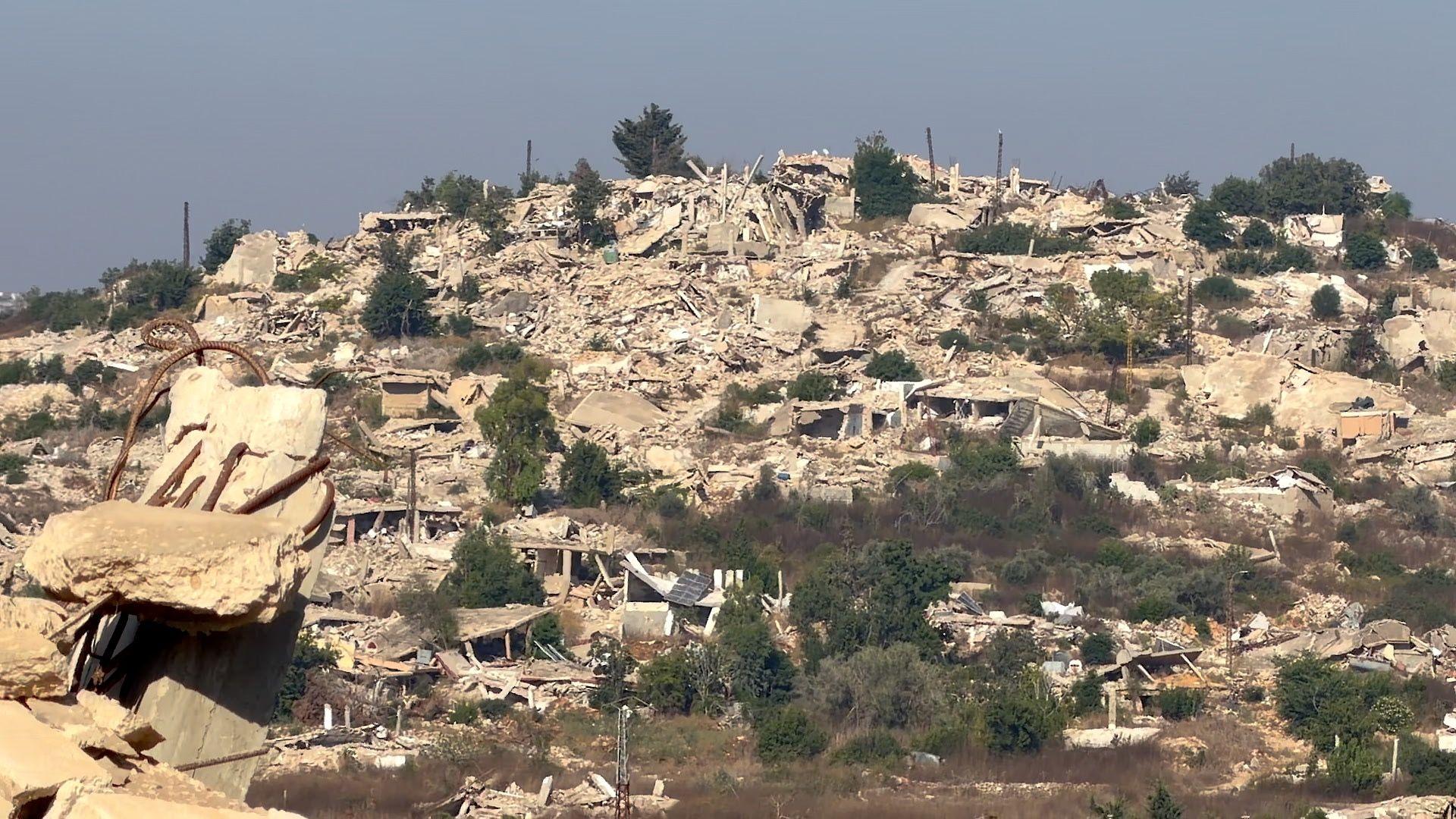 Image caption,Entire villages along the border have been destroyed by Israel
