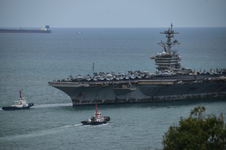 U.S. nuclear-powered aircraft carrier USS Abraham Lincoln off Laem Chabang Port, near the city of Pattaya on Sept., 2, 2026.Mithil Aggarwal / NBC News