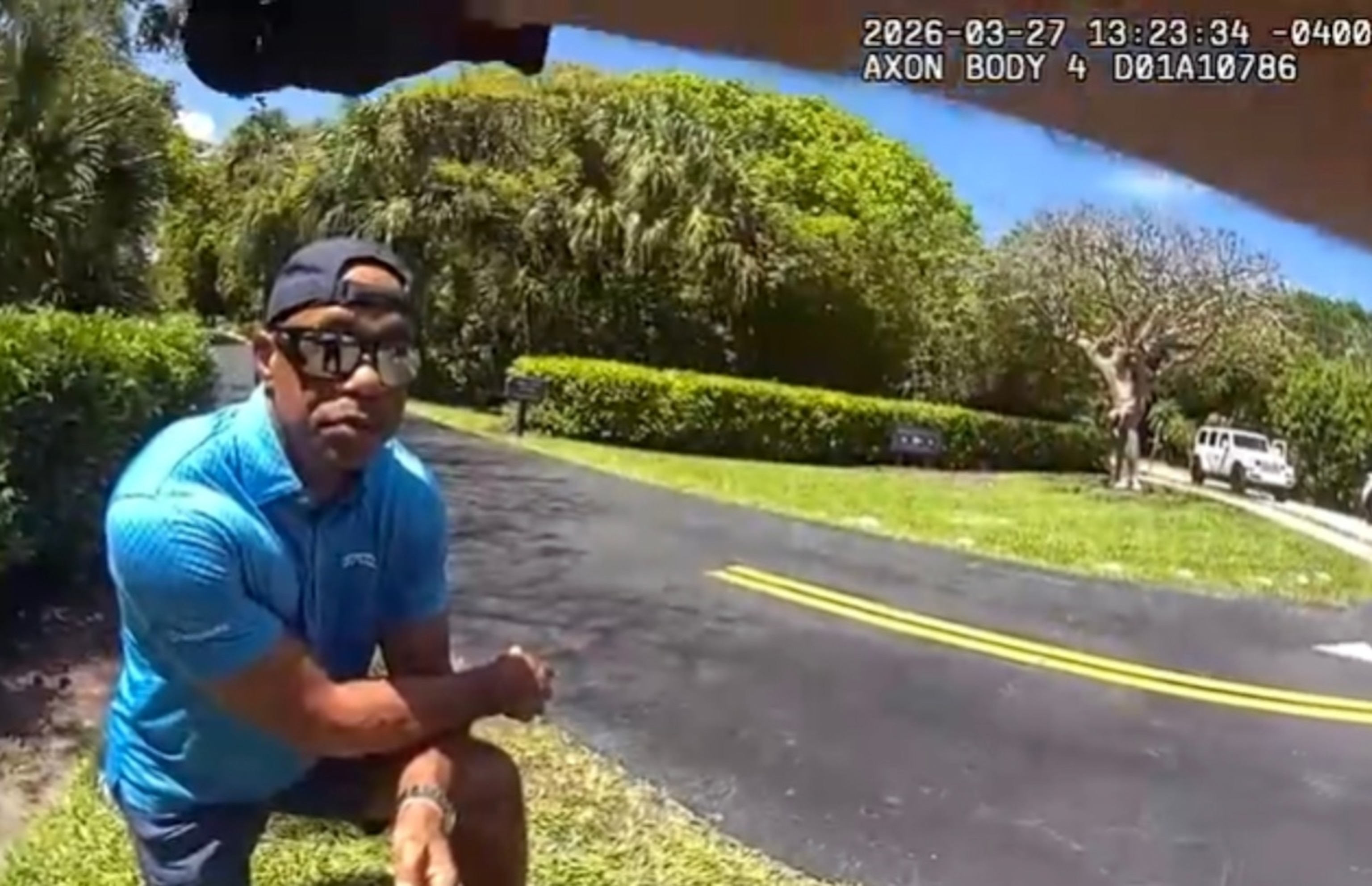 Tiger Woods is seen in a still from body camera footage of his DUI arrest on March 27, 2026.Marin County Sheriff's Office