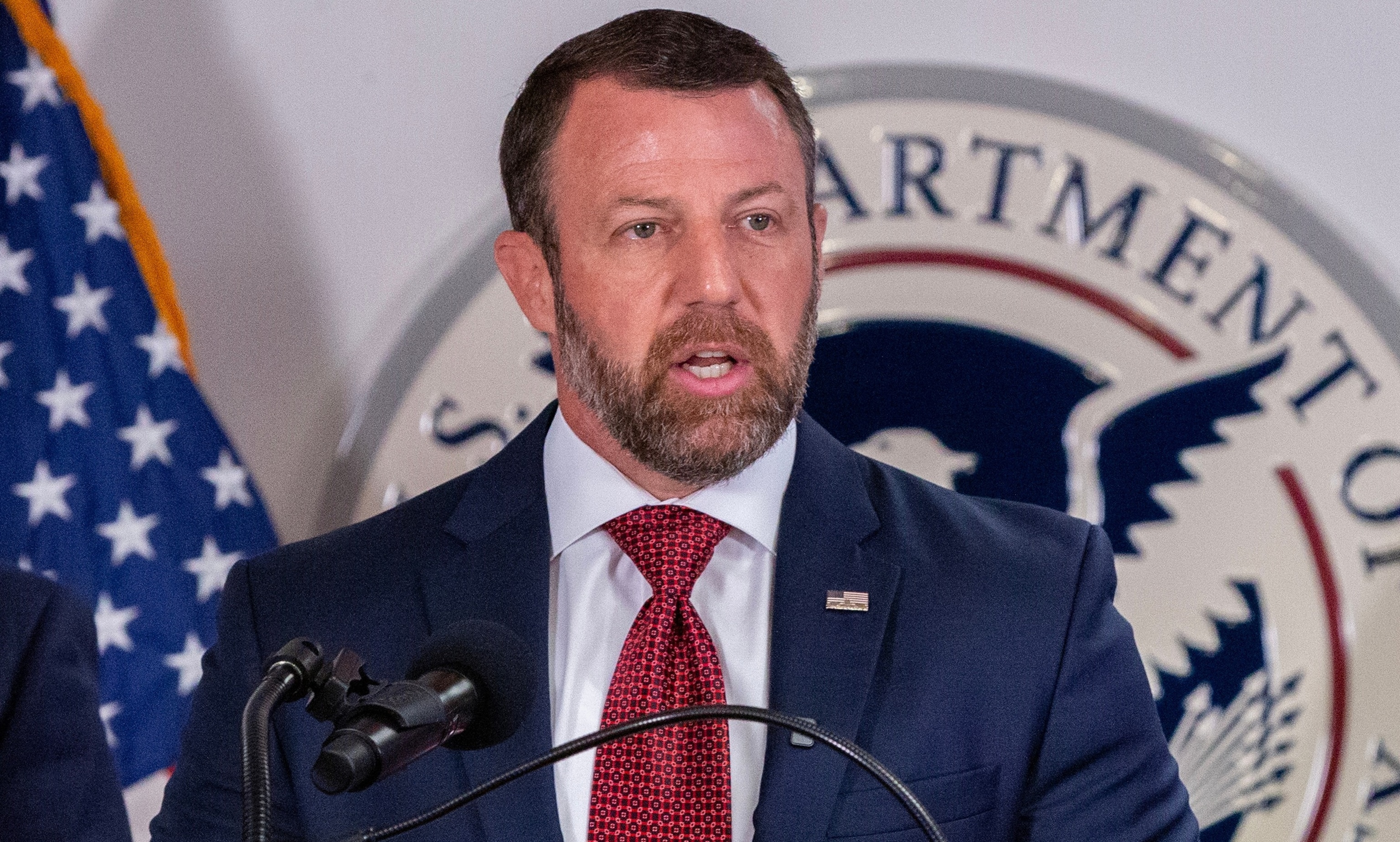 Homeland Security Secretary Markwayne Mullin speaks at a news conference in New York, Sept. 1, 2026.Ted Shaffrey/AP Photo