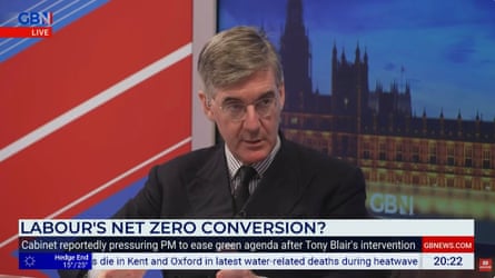 GB News presenter Jacob Rees-Mogg claimed it would be cheaper to deal with the consequences of climate change than to try to prevent them. The government’s independent adviser’s have shown this to be wrong.Photograph: GBN