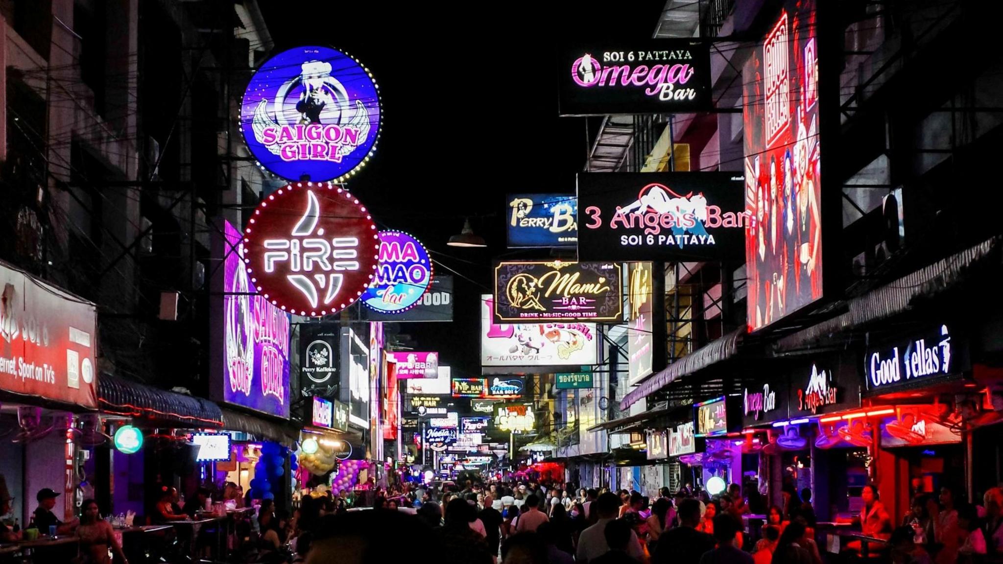 Image caption,Pattaya is renowned for its racy and neon-lit nightlife