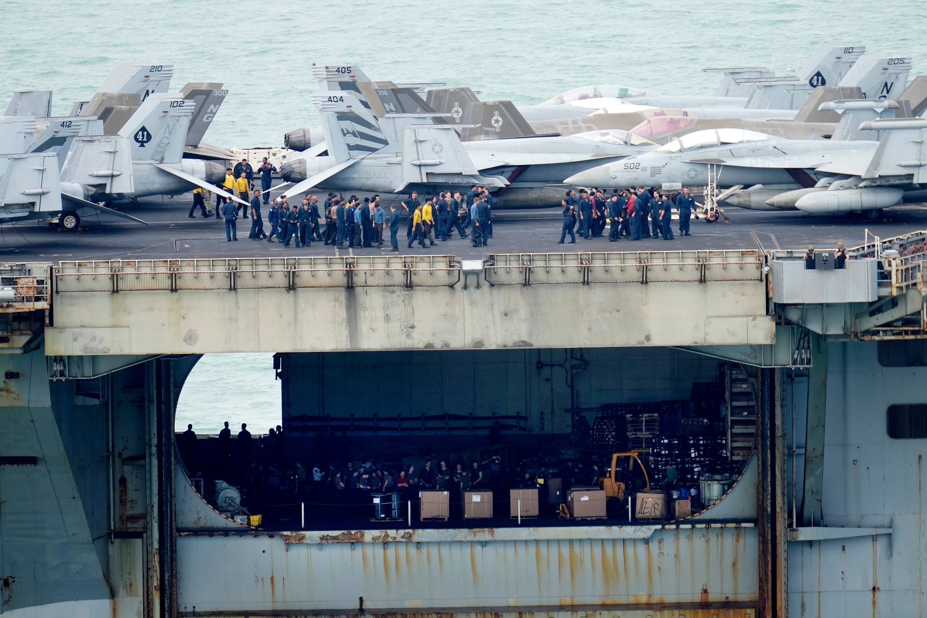 Navy personnel stand on the deck of the U.S. Navy aircraft carrier USS Abraham Lincoln as it arrives at the port in Laem Chabang, Chonburi, Thailand, Sept. 2, 2026.Sakchai Lalit/AP Photo