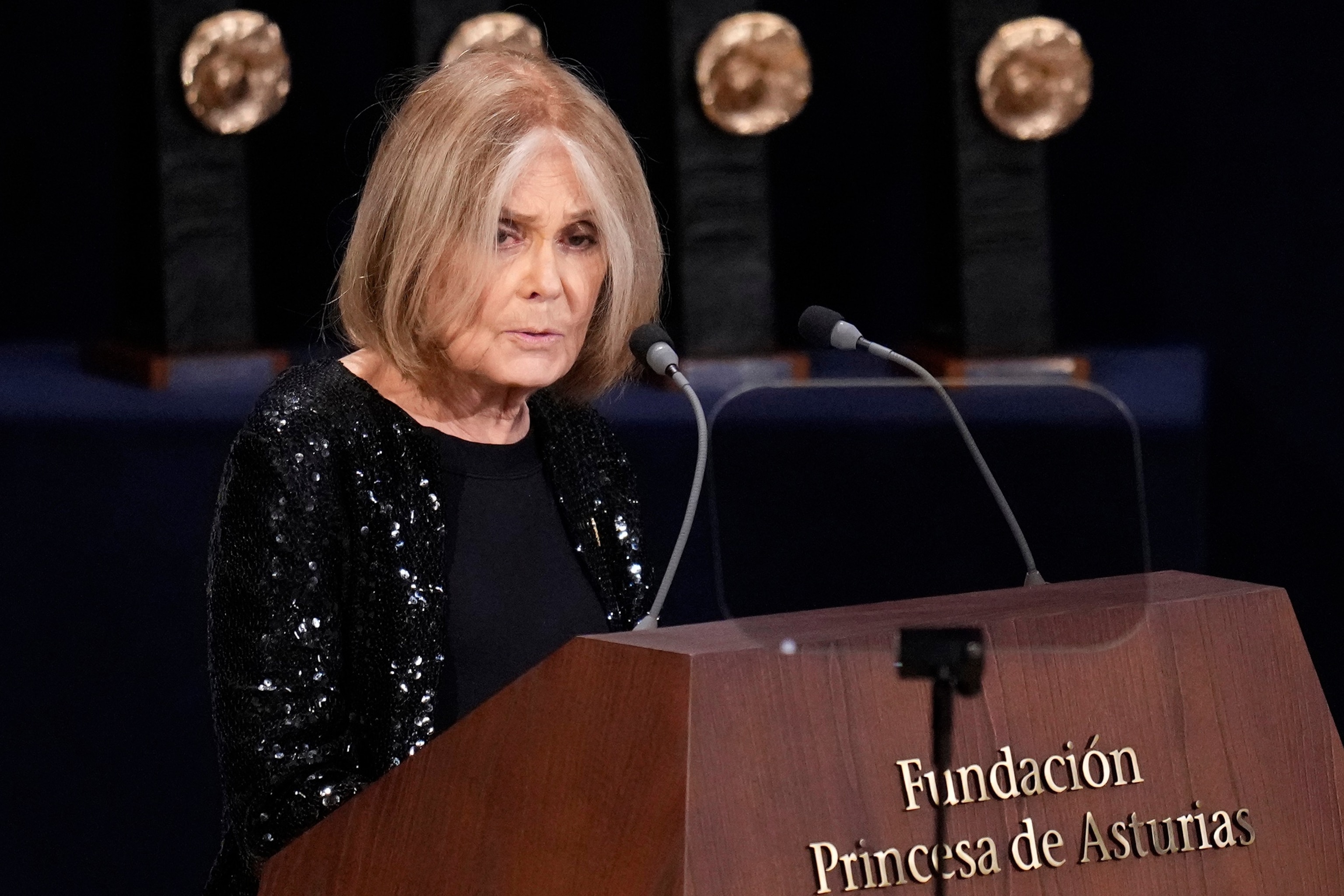 Gloria Steinem speaks during the 2021 Princess of Asturias Awards ceremony in Oviedo, northern Spain, Oct. 22, 2021.Manu Fernandez/AP Photo