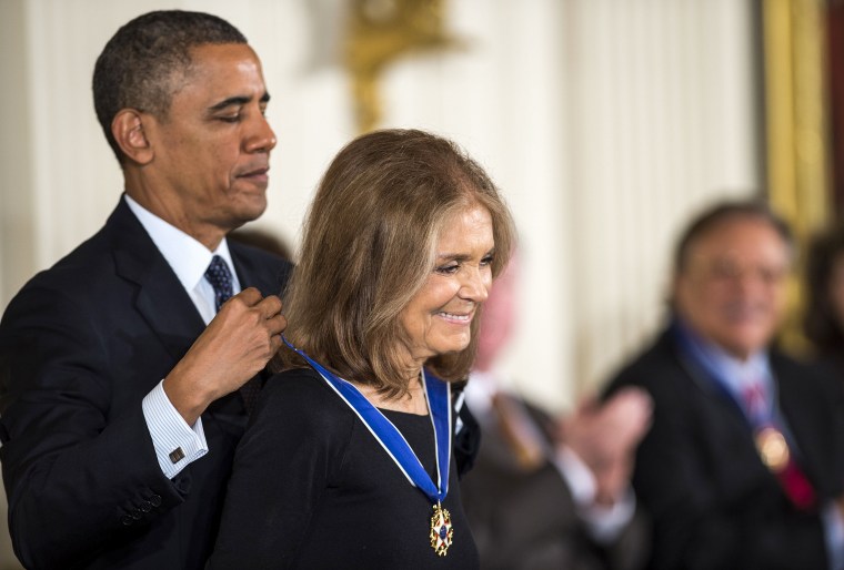 Gloria Steinem is presented the 2013 Presidential Medal of Freedom by President Barack Obama.Leigh Vogel / WireImage file