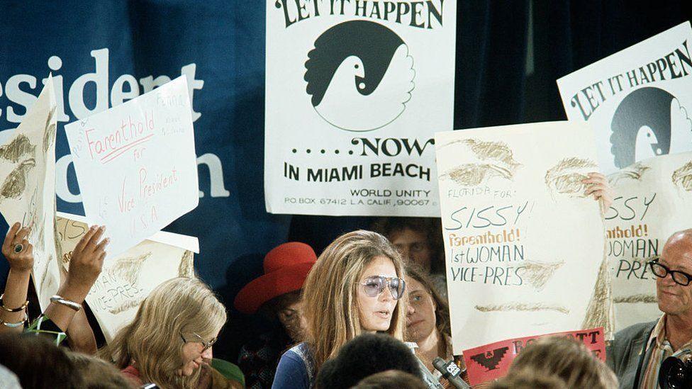 Image caption,Gloria Steinem at the 1972 Democratic Convention