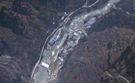 The area around Rasuwagadhi hydropower plant before the flash flood.Photograph: Maxar/DigitalGlobe/Getty Images