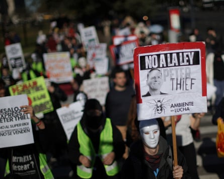 One of the proposed laws protesters oppose would offer foreign companies a minimal tax rate and a 30-year guarantee against regulatory change.Photograph: Tomás Cuesta/Reuters