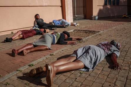 Performers re-enact the Sharpeville massacre at the memorial site for victims on 3 September.Photograph: Phill Magakoe/AFP/Getty Images