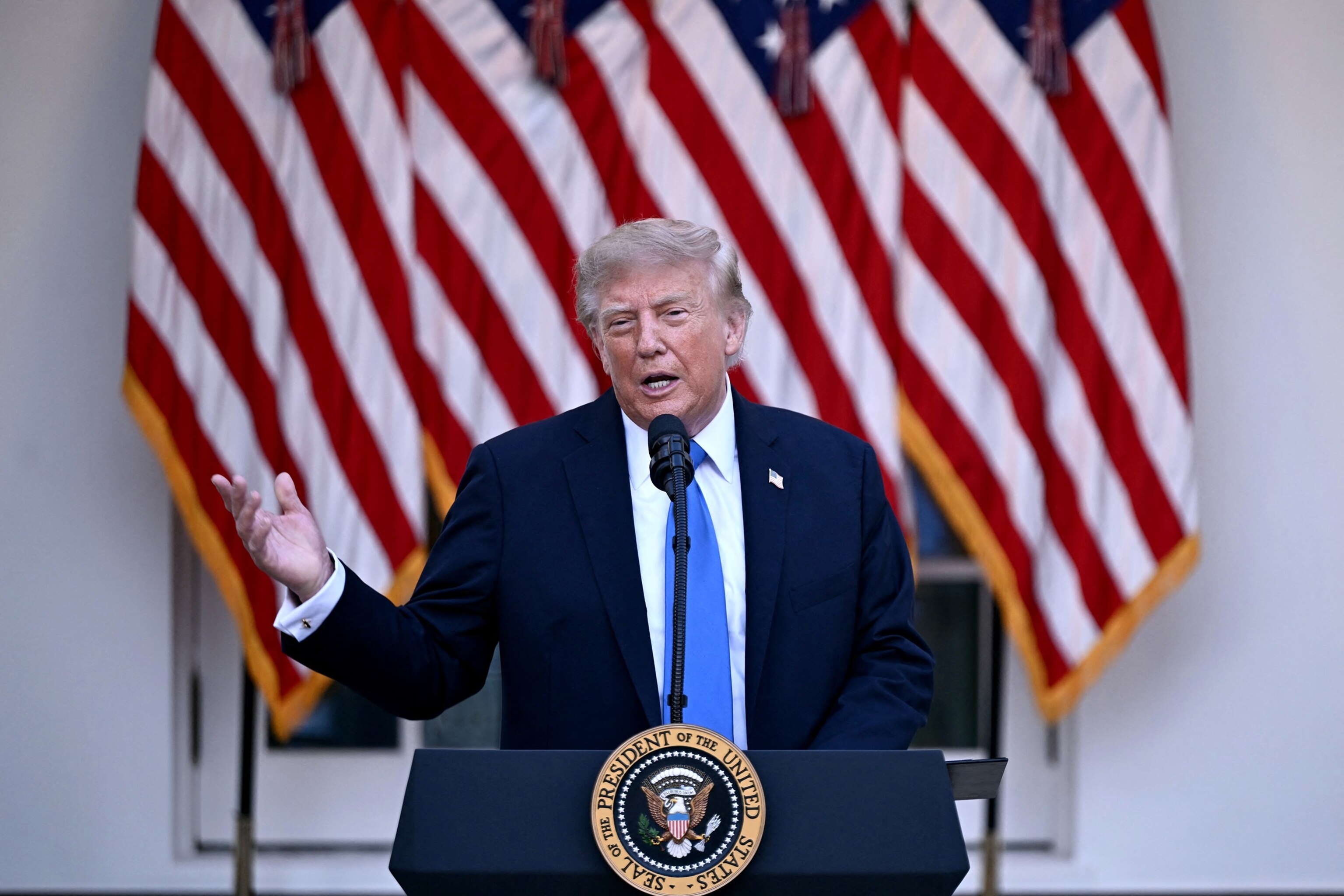 Donald Trump speaks during a Rose Garden Dinner at the White House in Washington, DC, on September 2, 2026.Brendan Smialowski/AFP via Getty Images