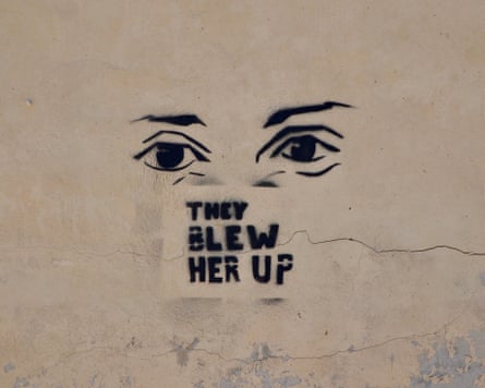 Grafitti on a wall in rural Malta highlights Caruna Galizia’s murder.Photograph: Simon Leigh/Alamy