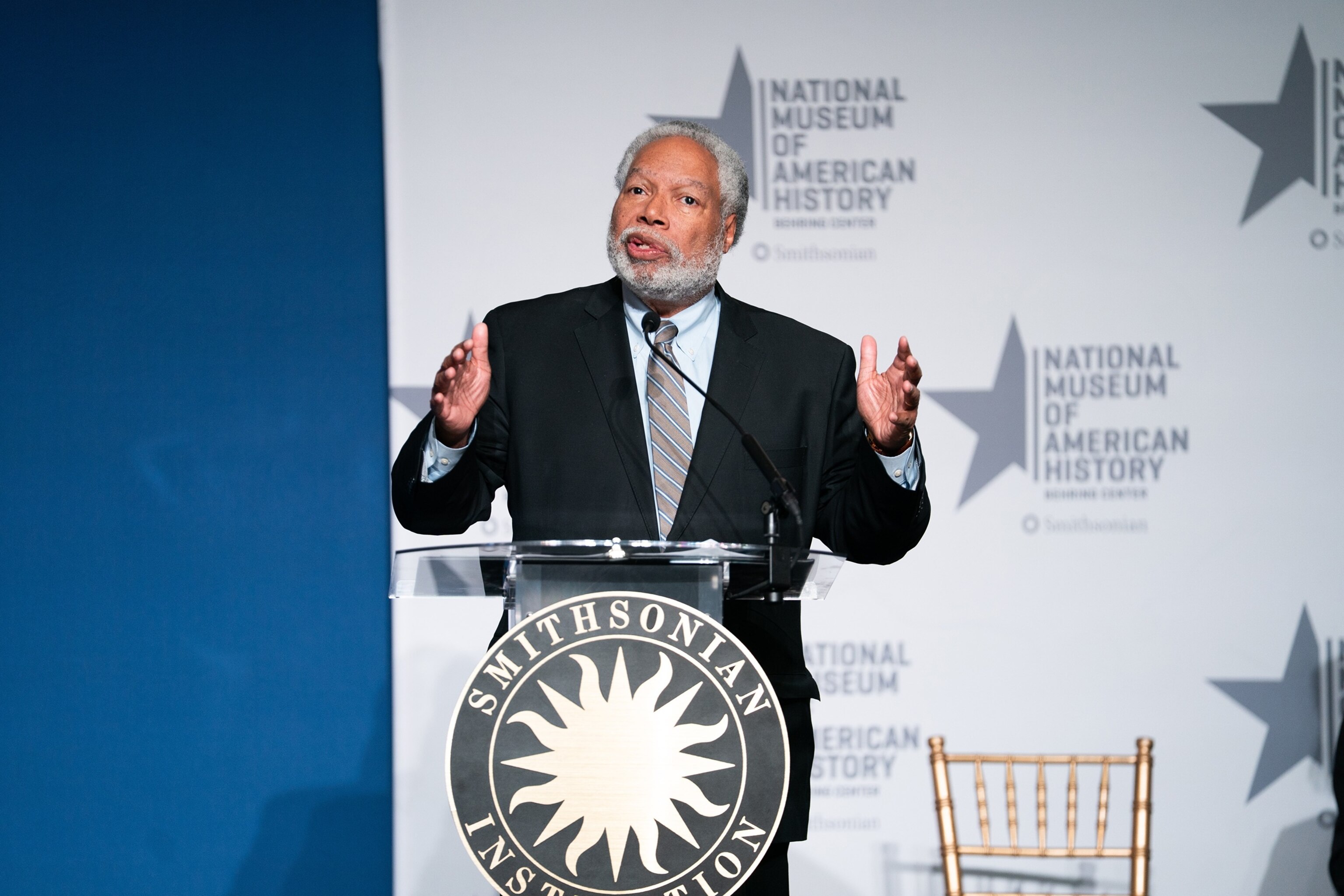 In this Feb. 20, 2026, file photo, Secretary of the Smithsonian Institution Lonnie Bunch speaks at an event to present first lady Melania Trump's 2025 inaugural ball gown to the Smithsonian National Museum of American History, in Washington, D.C.Allison Robbert/AP, FILE