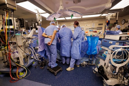 Surgeons during the procedure at Massachusetts general hospital on 25 January 2025.Photograph: Kate Flock/Massachusetts general hospital/PA