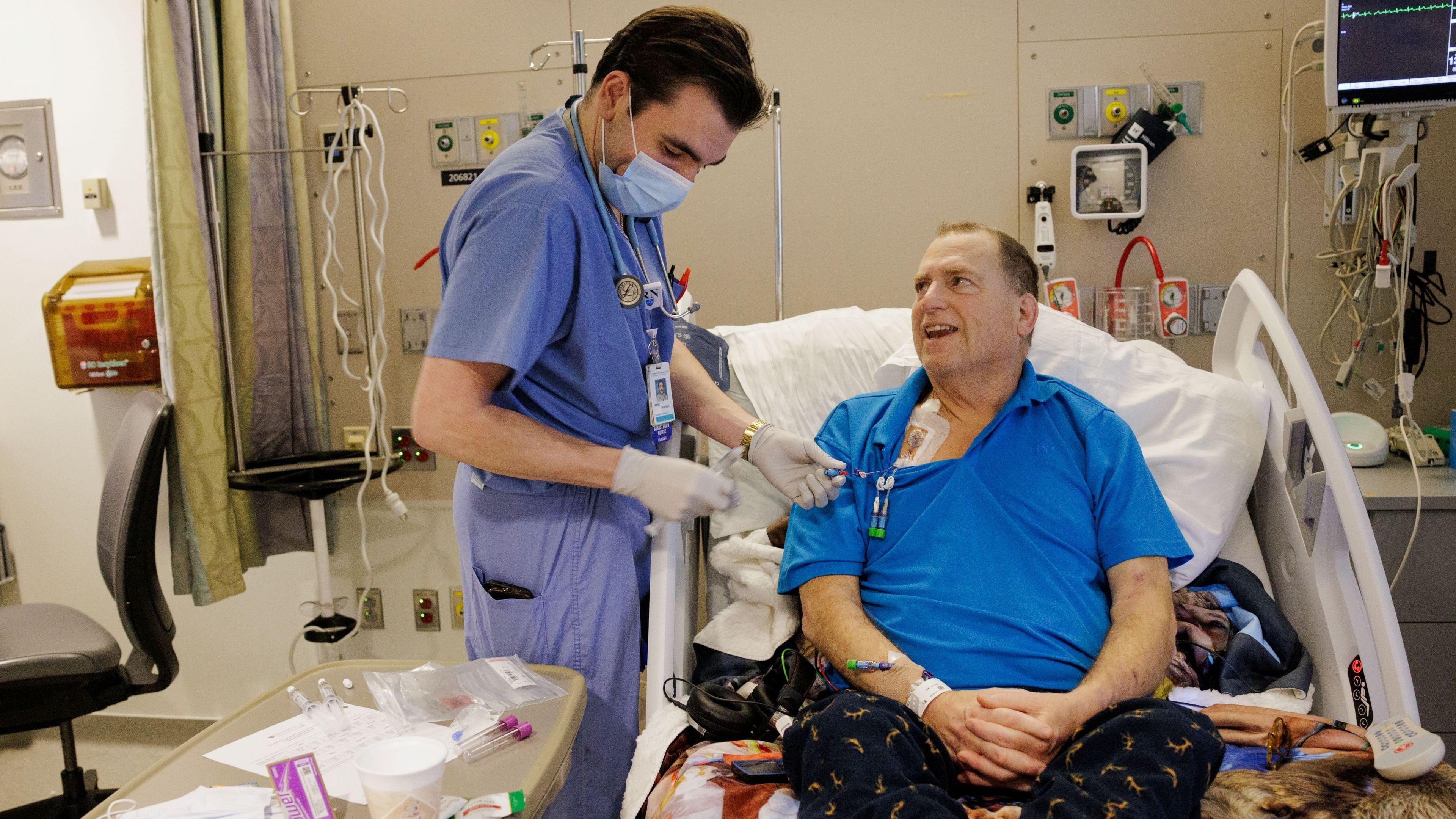 Image caption,Tim Andrews preparing for surgery in January 2025
