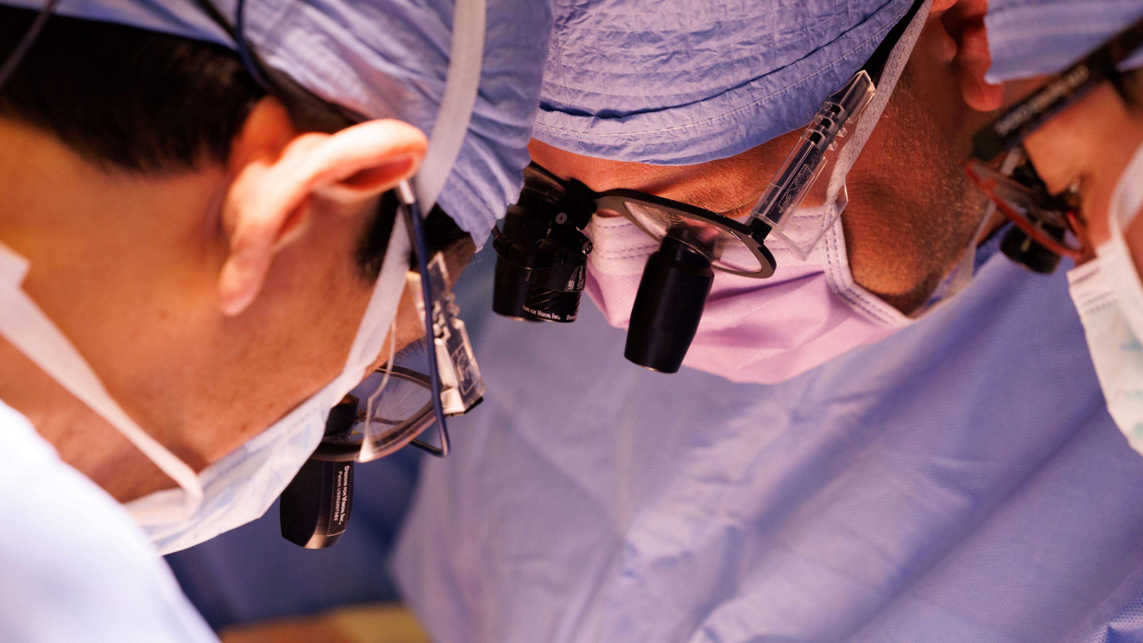 Image caption,Surgeons attached the pig kidney to the blood vessels inside Tim Andrews' body so the organ could filter the blood.