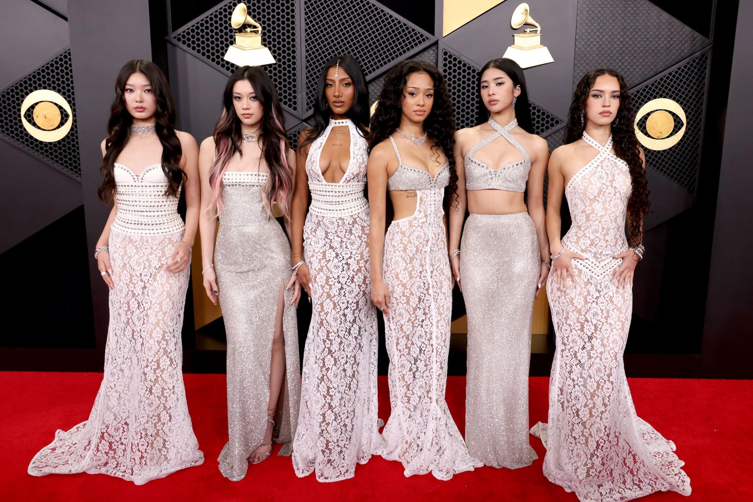 Image caption,The group were nominated for best new artist at the 2026 Grammys (L-R): Yoonchae, Megan, Lara, Manon, Sophia and Daniella