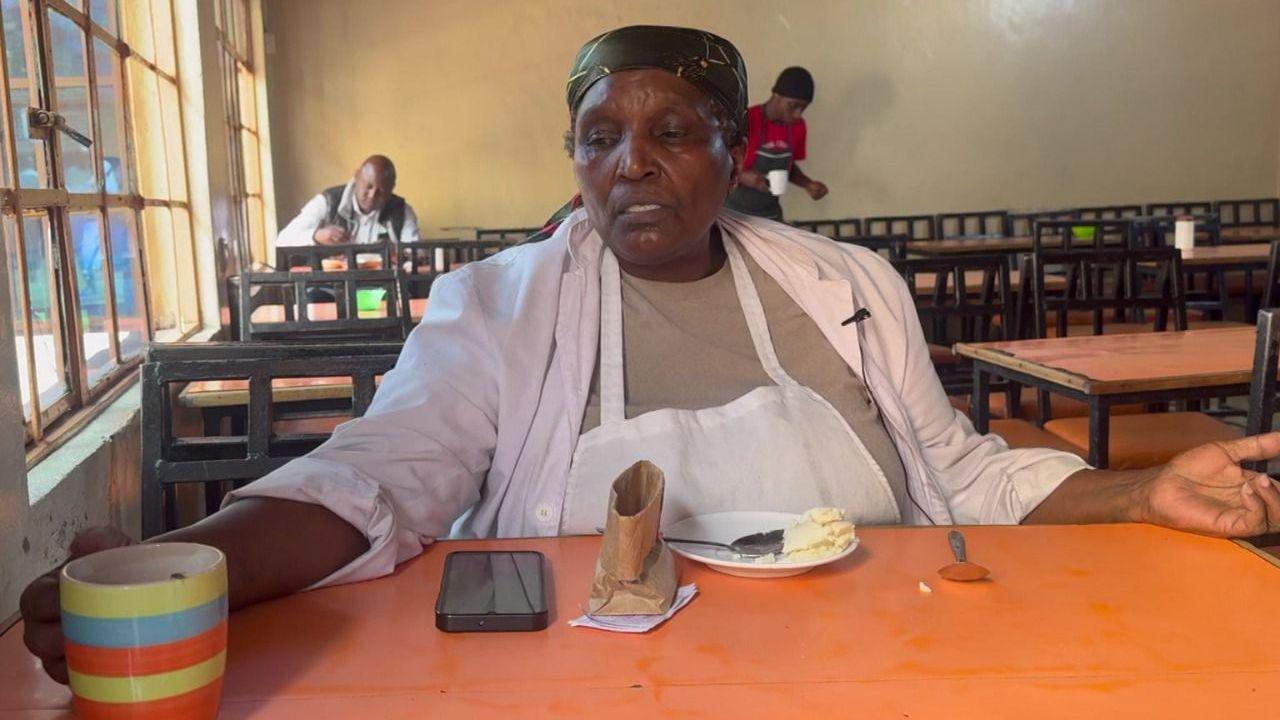 Image caption,For restaurant owner Muthoni Macharia, the milk shortage means a loss of business