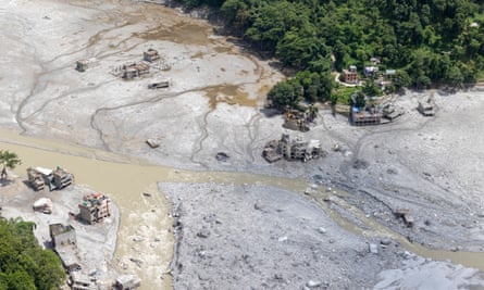 An aerial view of damage in a village in Rasuwa district following the flash floods.Photograph: Narendra Shrestha/EPA