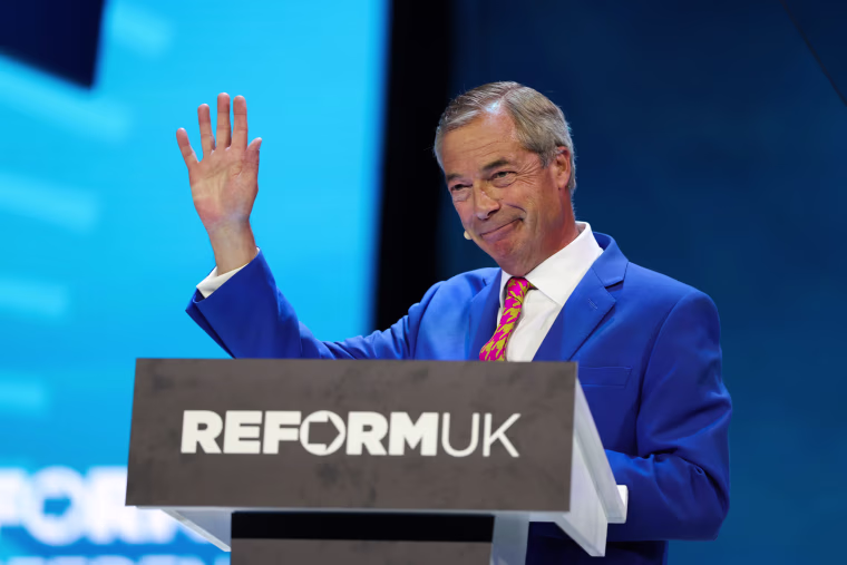 Farage at Reform UK's annual conference Friday.Darren Staples / Bloomberg via Getty Images