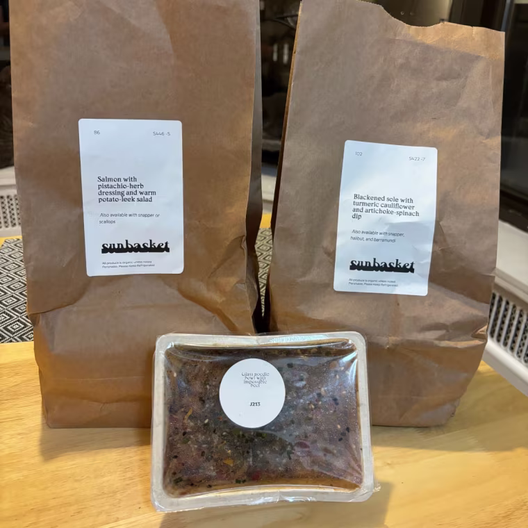 Sunbasket’s meal kits are packed inside brown paper bags, which helps me keep ingredients organized in my refrigerator.Courtesy Zoe Malin