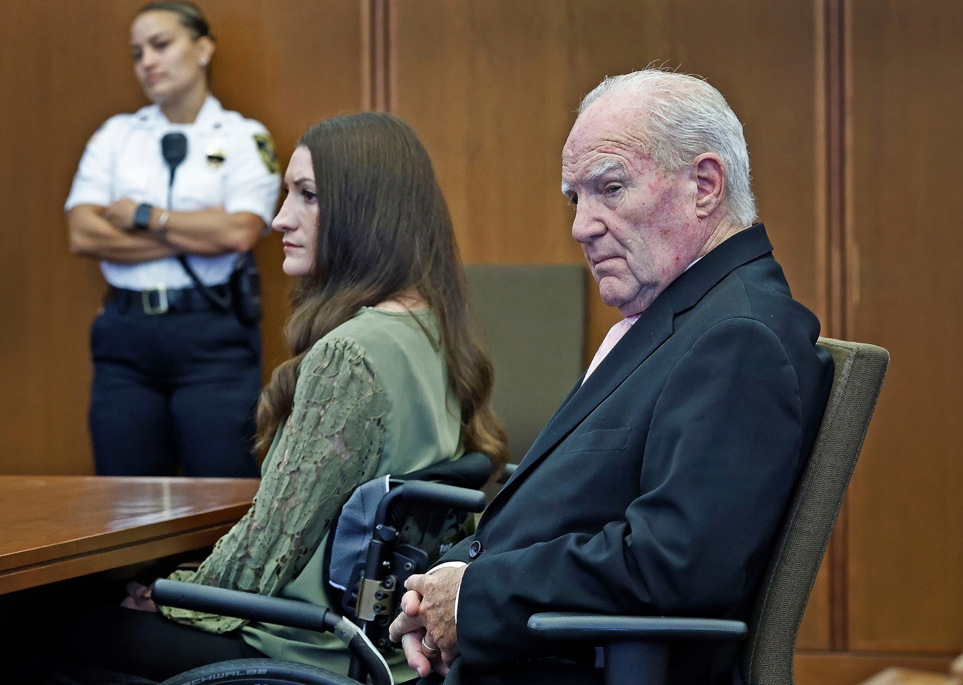 Lindsay Clancy and lawyer Kevin Reddington look at jurors as Judge William Sullivan instructs them to continue deliberations during Clancy's murder trial, Sept. 4, 2026, in Plymouth, Mass.Greg Derr/Pool via AP