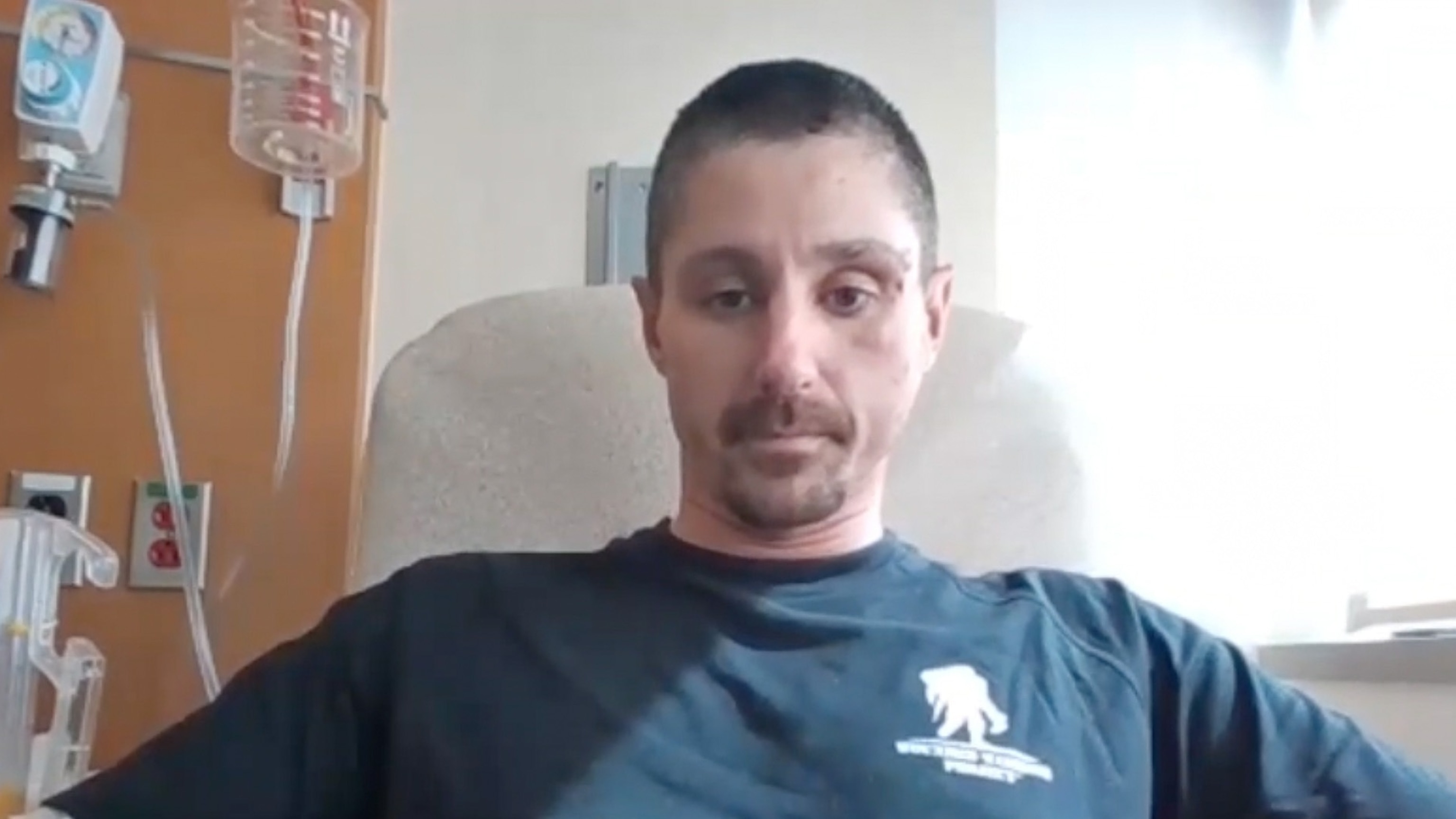 Sgt. First Class Cory Hicks speaks with KSTP from his hospital room, March 9, 2026.KSTP
