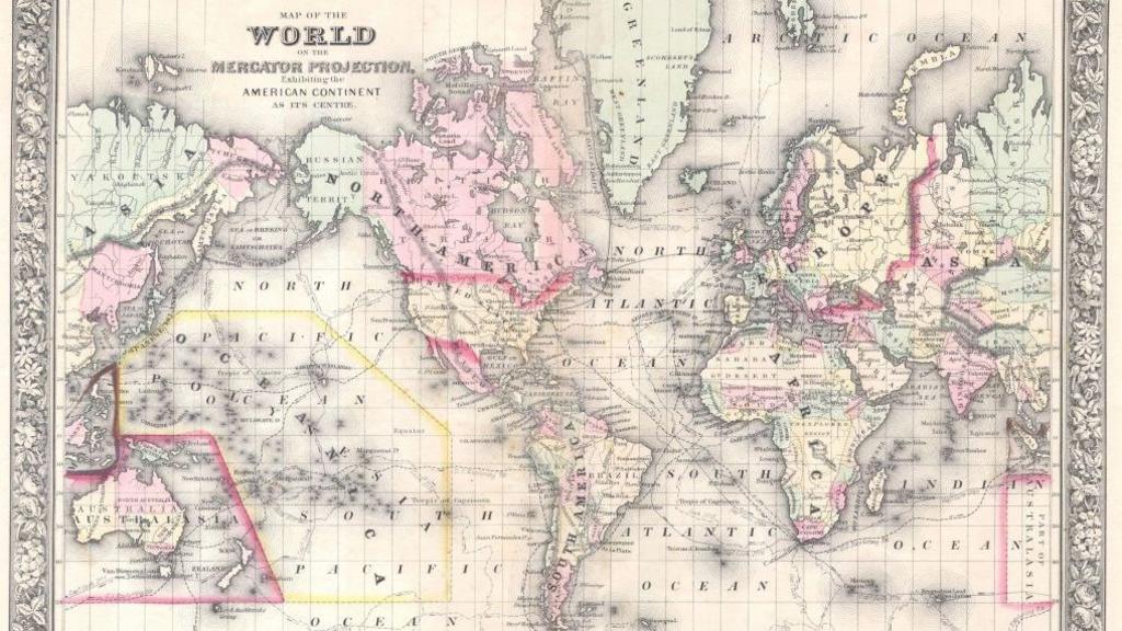 Image caption,The Mercator projection has been around since the 16th Century and was vital for navigating the oceans