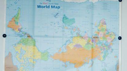 Image caption,The UN flag is centred on the North Pole so no one continent is the primary focus
