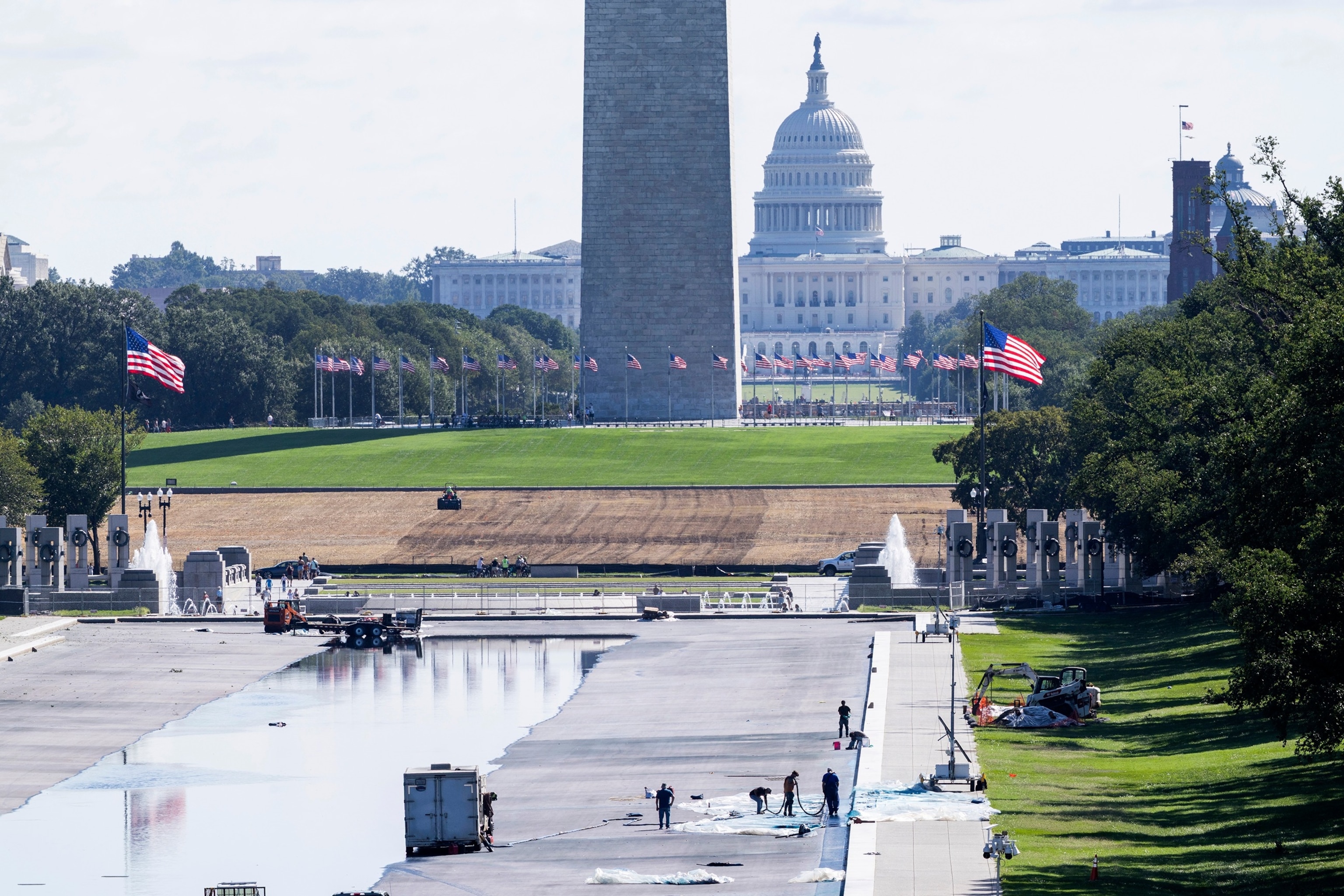 Workers drain storm water out of the Lincoln Memorial Reflecting Pool on September 04, 2026 in Washington, DC.Finn Gomez/Getty Images