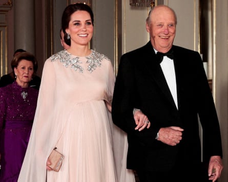 King Harald of Norway escorting Princess Catherine, then Duchess of Cambridge, to a dinner at the Royal Palace in Oslo in February 2018.Photograph: Ntb Scanpix/Reuters