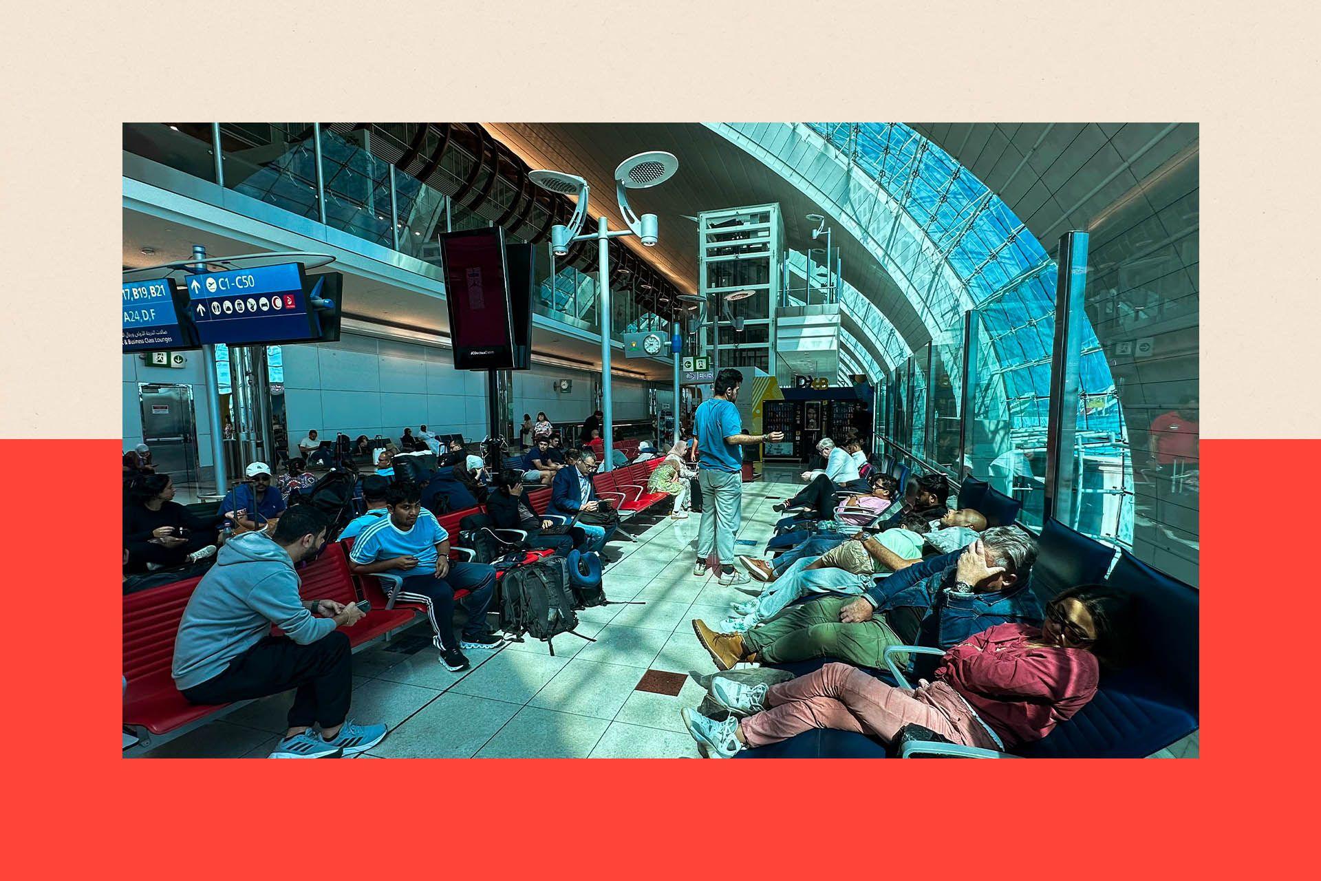 Image caption,Passengers were delayed during the floods in Dubai