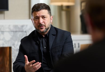 Volodymyr Zelenskyy announced this week that Ukraine would attempt to use drones to halt civilian aviation in Russia.Photograph: David Levene/The Guardian