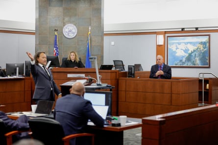 Reggie Wright Jr, security chief for Death Row Records, testifies during the murder trial of Duane Davis related to the 1996 killing of rapper Tupac Shakur in Las Vegas on 18 August.Photograph: John Locher/AFP/Getty Images