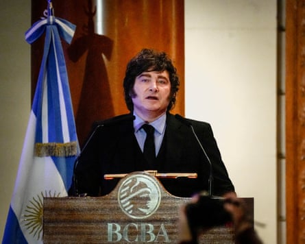 Javier Milei threatened oil sanctions against firms planning to exploit oil close to the islands.Photograph: Mariana Nedelcu/Reuters