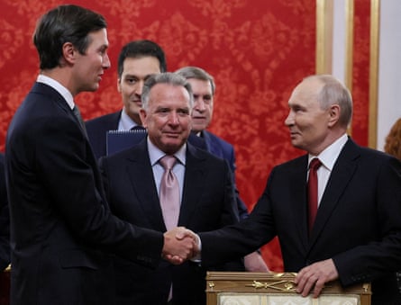 Jared Kushner and Steve Witkoff held talks with Vladimir Putin, right, in Moscow on Saturday.Photograph: Mikhail Metzel/Reuters