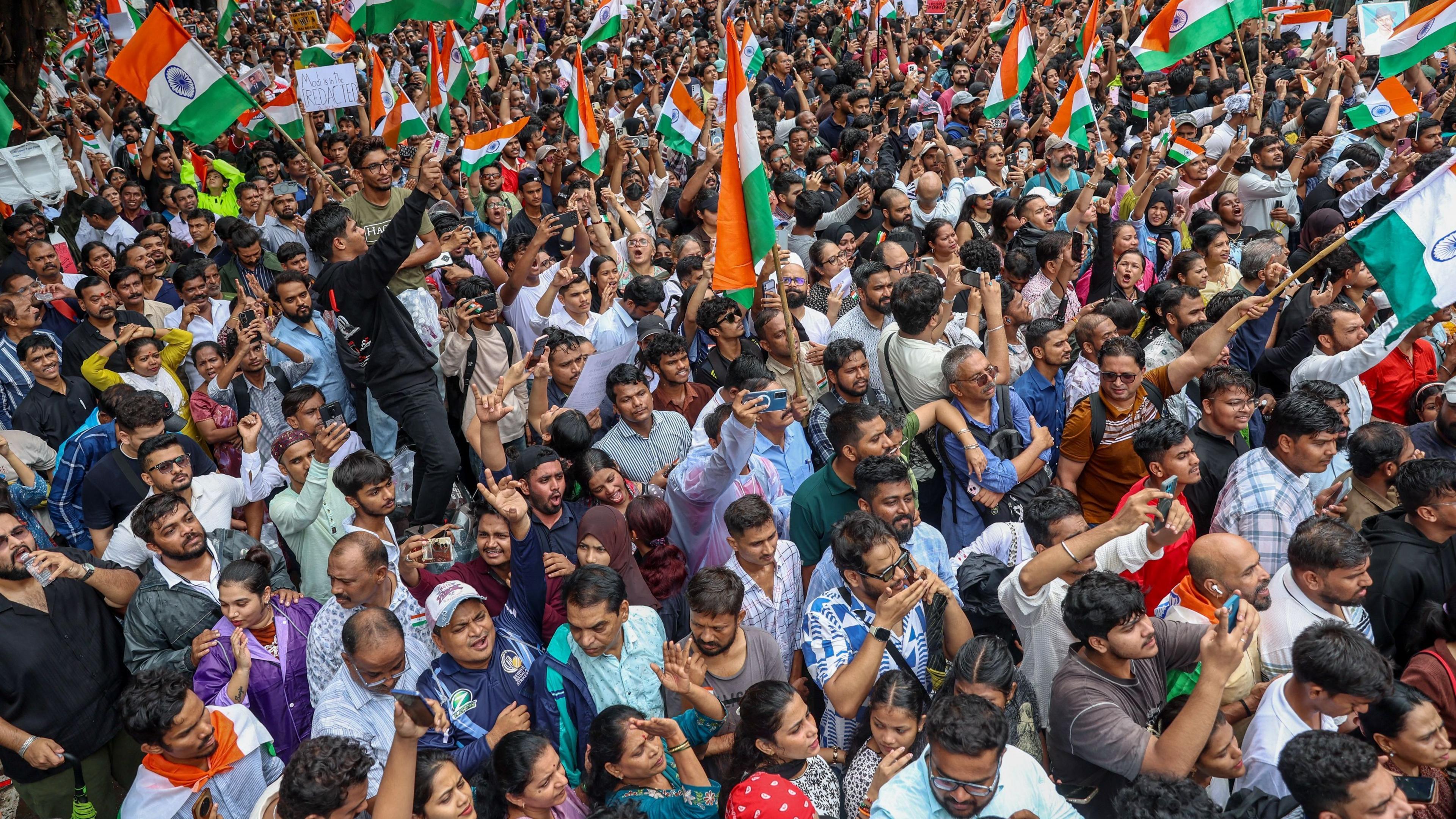 Image caption,The NEET-UG paper leak triggered massive protests in India