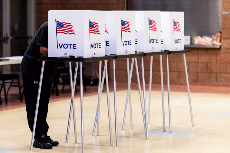 A voter casts their ballot at a polling location inside Farewell Recreation Center in Detroit, Michigan, US, on Tuesday, Aug. 4, 2026.Emily Elconin / Bloomberg via Getty Images