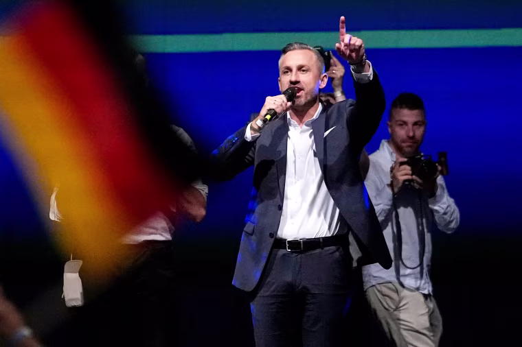 AfD leader Ulrich Siegmund at an election party in Magdeburg, Germany, on Sunday.Matthias Schrader / AP