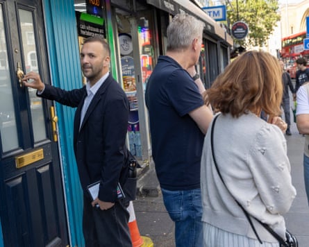 Zack Polanski canvassing in Holborn and St Pancras on 5 September.Photograph: Andy Hall/The Guardian