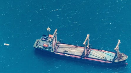 The MV Sward, a cement carrier hijacked in April, was repurposed as a pirate mothership.Photograph: EU Naval Force Operation Atalanta