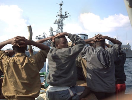 Somali pirates apprehended by French soldiers in the Gulf of Aden in 2009.Photograph: Sipa Press/Rex Features