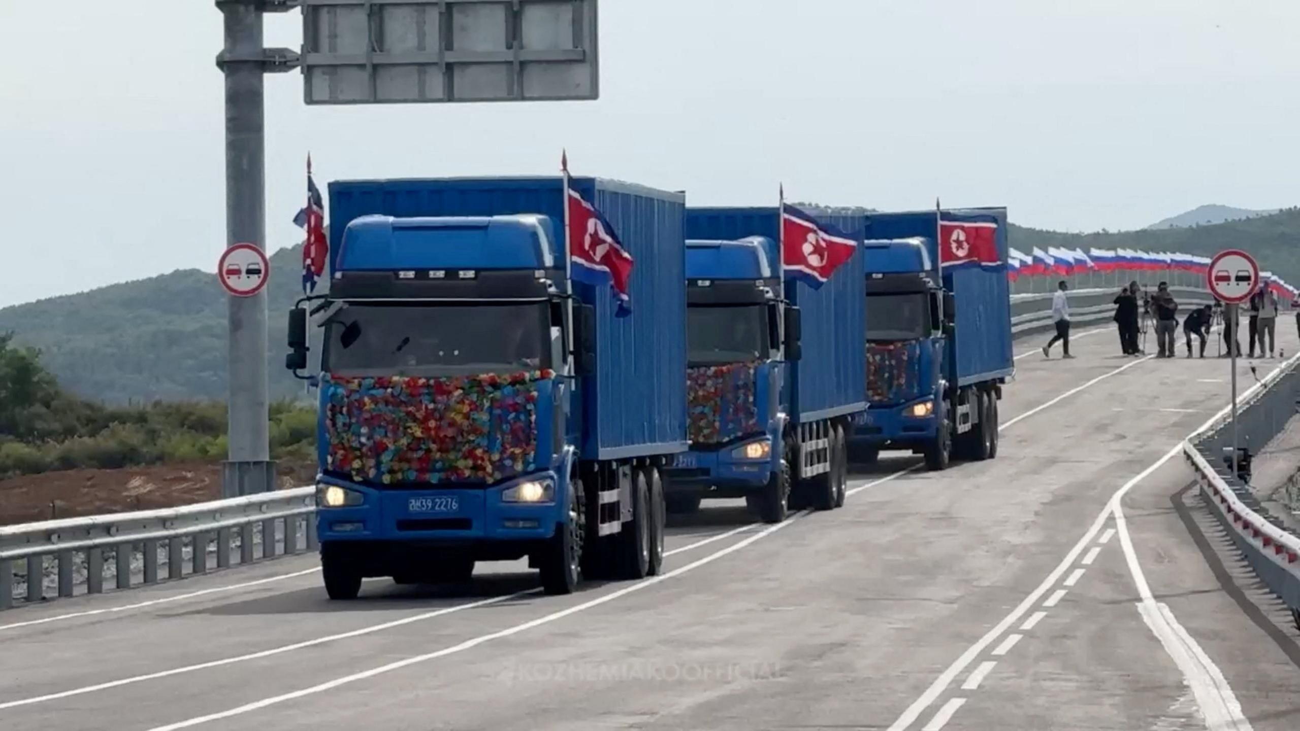 Image caption,Russia's government has said the bridge will initially be used to transport cargo