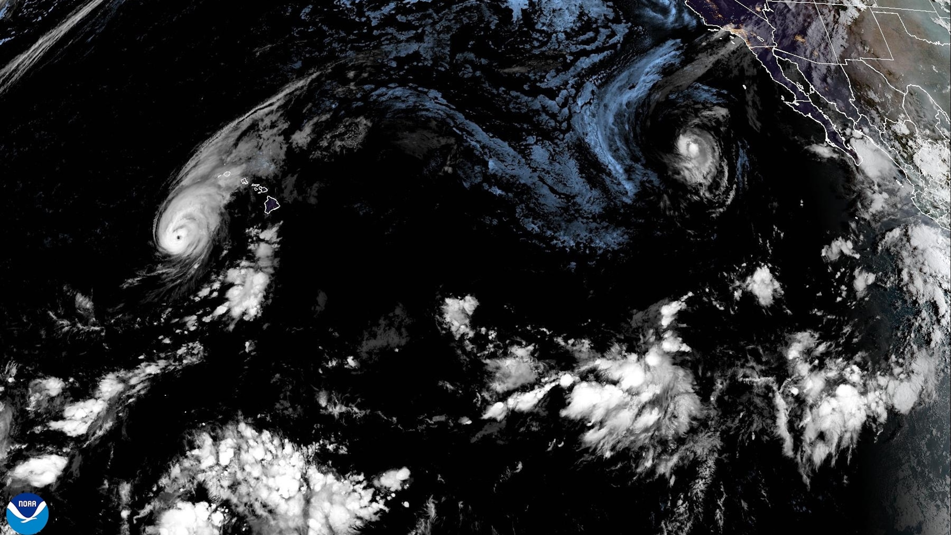 This handout satellite image obtained from the National Oceanic and Atmospheric Administrationshows Hurricane Lowe over the Pacific Ocean, Sept. 7, 2026.NOAA