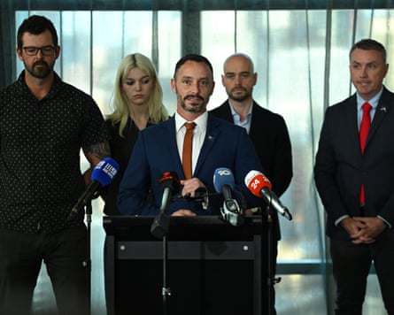 Warren Pickering at the press conference in Melbourne.Photograph: James Ross/AAP