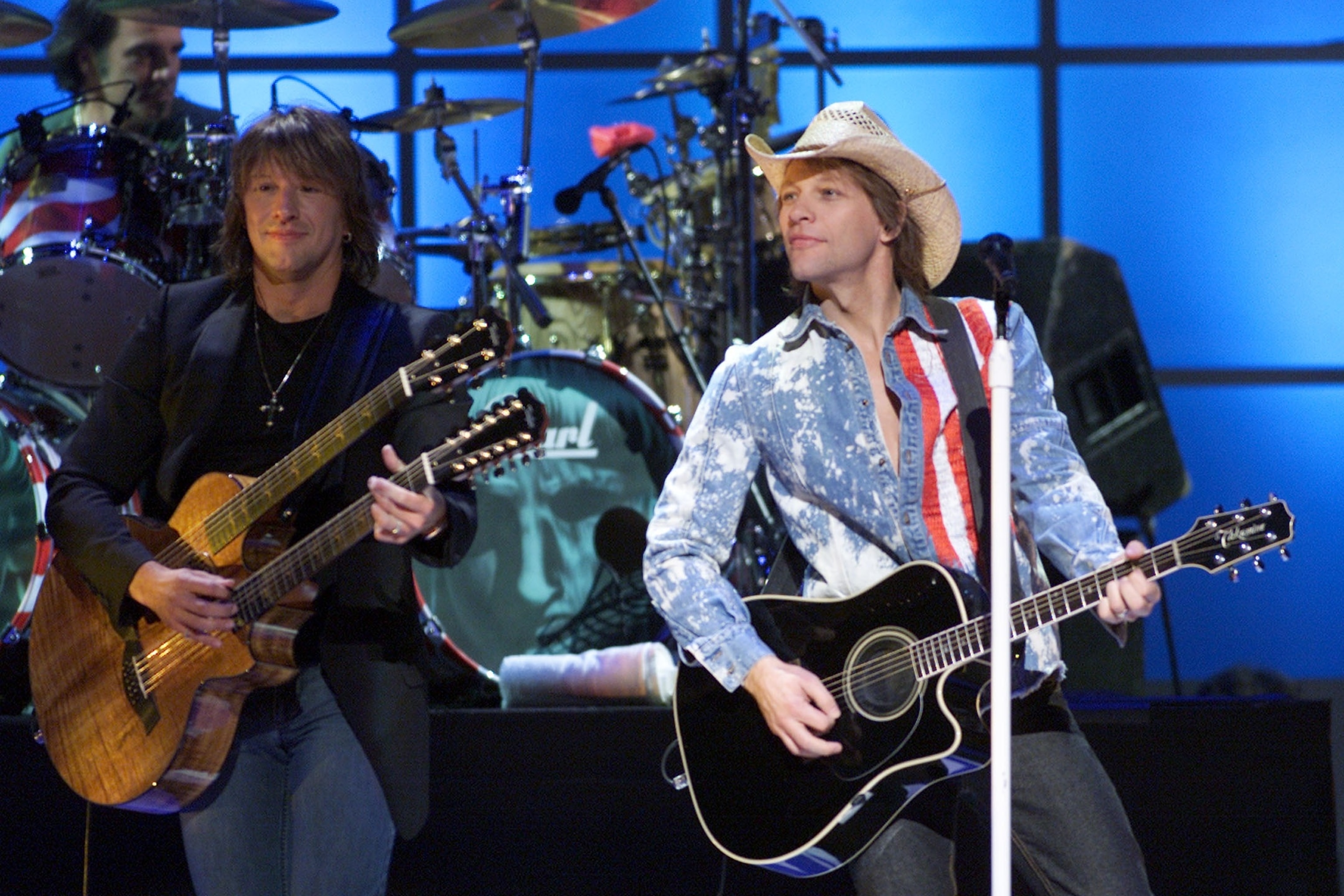Richie Sambora and Jon Bon Jovi performing at The Concert for New York City to benefit the victims of the World Trade Center disaster at Madison Square Garden in New York City, October 20, 2001.Scott Gries/Getty Images